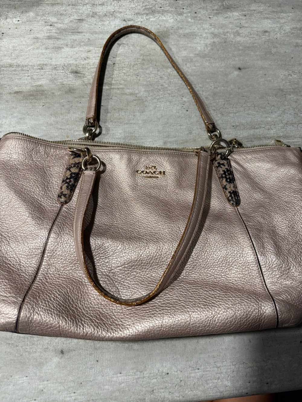 Coach Metallic Rose Leather Shoulder Tote